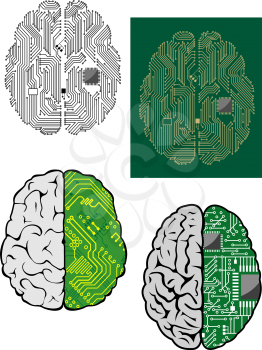 Human brain with computer motherboard, processor and other components for technology design