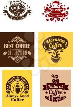 Creative best coffee logos and banners with cup and coffee beans for cafe and restaurant design