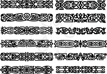 Vintage style ornate calligraphicblack and white ornaments or borders with intricate designs