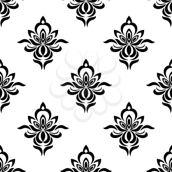 Retro floral seamless pattern with elegance black silhouetted flowers