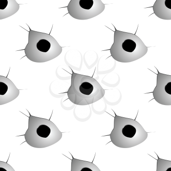Seamless bullet holes background pattern with ragged apertures and cracked metal suitable for criminal or war concept design