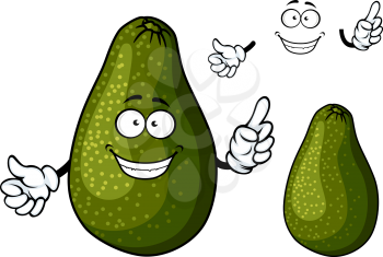 Fresh ripe dark green avocado fruit cartoon character with toothy smile and googly eyes suited for salad, sandwich or guacamole recipe design