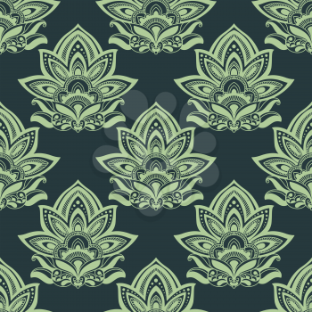 Indian ethnic styled seamless floral pattern in shades of green with elegant carved paisley flowers for fabric or interior design