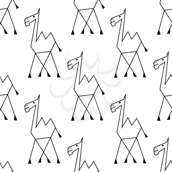 Funny african desert camel seamless pattern background in doodle sketch style suitable for childish interior decor or wallpaper design