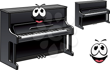 Cute piano cartoon character showing classic acoustic musical instrument with white and black keyboard suitable for entertainment or art design