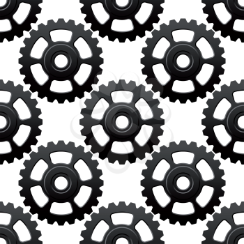 Technology geometric seamless pattern with gray gear wheels or cogwheels on white background suited for mechanical or engineering design