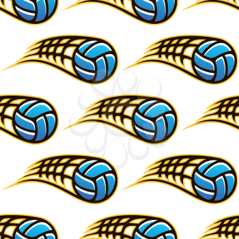 Flying through the air volleyball balls with speed trails seamless pattern on white background for textile or page fill design