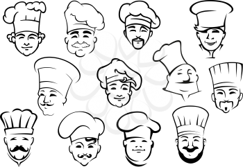 Multiethnic chefs in professional uniform toques in doodle sketch style suitable for kitchen staff of restaurant design