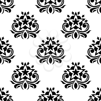 Retro black and white flourish ornament seamless pattern of fragile inflorescences with star shaped small flowers suitable for background or wallpaper design