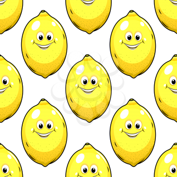 Yellow lemon fruit characters seamless pattern for fresh food, nutrition, vegetarian or vitamin concept design