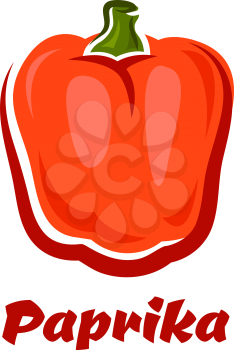 Fresh cartoon red bell pepper vegetable with the word Paprika below for food concept or logo design