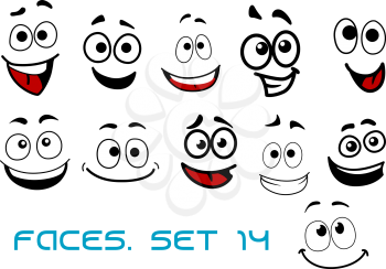 Smiling funny faces in cartoon comic style showing happiness, joyful and cheerful emotional expressions suitable for humor caricature or character design