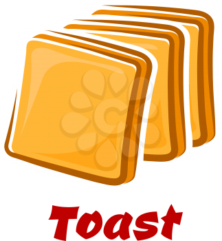 Toasted bread slices with golden crisp in cartoon style isolated on white background with red caption Toast suited for traditional breakfast or food design