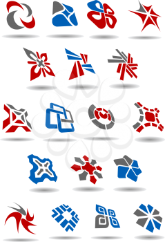 Abstract icons or emblem design elements composed of various geometric shapes, arcs and arrows with shadows for business card or corporate template
