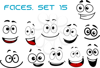 Laughing and toothy smiling funny faces with big googly eyes in cartoon comic style for humor caricature or avatar design