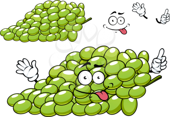 Cartoon bunch of green grape character with shiny oblong seedless berries for healthy dessert or agriculture design