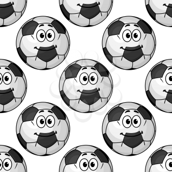 Football game seamless pattern with cute cartoon soccer ball characters on white background for sports design
