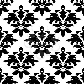 Black and white vintage floral arabesque seamless pattern with damask flowers, for interior or textile design