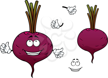 Happy cartoon beetroot vegetable character with hands and funny smiling face isolated on white