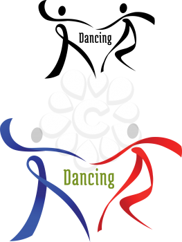 Black, blue and red dancing partner in ribbon style for sports and leisure logo or symbol design