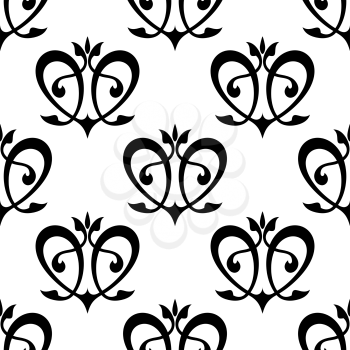 Black floral hearts seamless pattern for interior wallpaper or background design