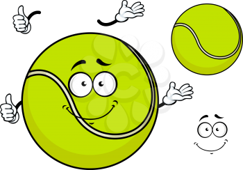 Smiling green cartoon tennis ball character with hands with a second plain variant with no face and separate elements, for sports mascot design