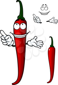Red hot mexican chili or cayenne pepper vegetable cartoon character with hands for recipe book or food design