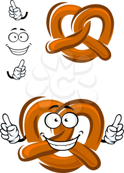 Bavarian crispy pretzel cartoon character with brown baked crust and happy smile with thumbs up, for  bakery or food design