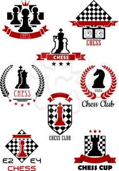 Black and red chess sports game logos, labels and symbols for club, cup and tournament icon design