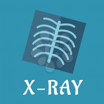Blue medical flat x-ray icon with spine and ribs for medicine and anatomy concept design