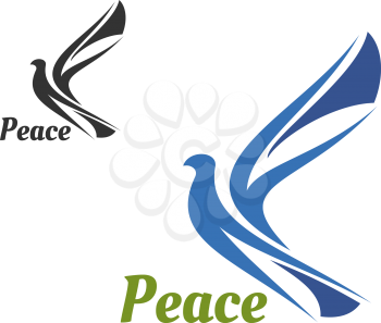 Blue silhouette of pigeon bird as a peace symbol or religion emblem design