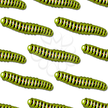 Seamless background pattern of green caterpillars with a repeat cartoon motif in square format on white