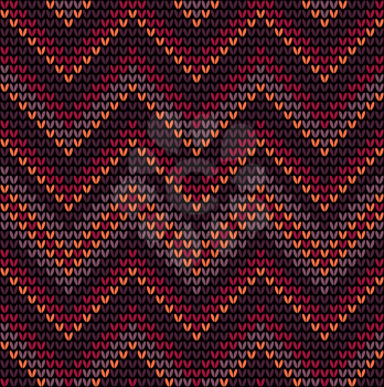 Decorative knitted seamless pattern with brown, orange, burgundy, purple and red triangular frills