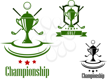 Black and green golf championship game emblem or banner with trophy cup