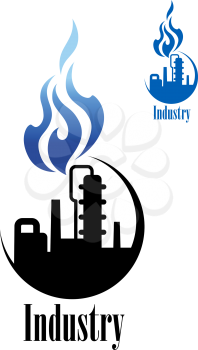 Icon with the silhouette of a chimney at a refinery or factory belching smoke and pollutants