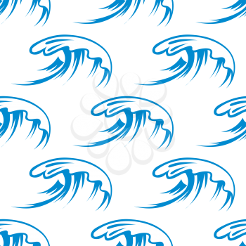 Seamless pattern with cartoon blue sea waves on white background, suitable for fabric or background design