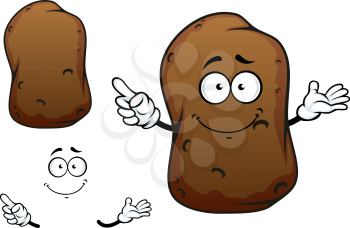 Funny cartoon potato vegetable character with brown rough skin isolated on white background, for agriculture or fresh healthy food design