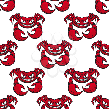 Seamless pattern of angry red crab cartoon characters with bared teeth, for restaurant menu or background design