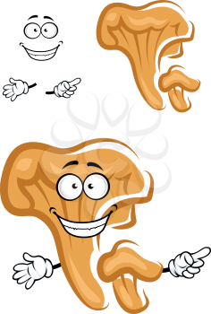 Funny orange chanterelle mushroom cartoon character with smooth cap and gills on the stipe for healthy fresh food design