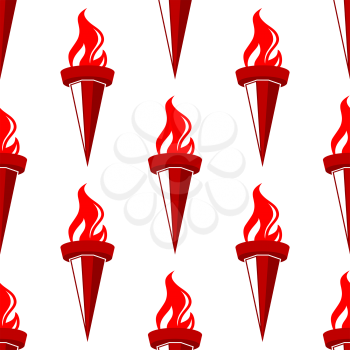 Seamless pattern of red burning torches with stylized geometric handles for  background design
