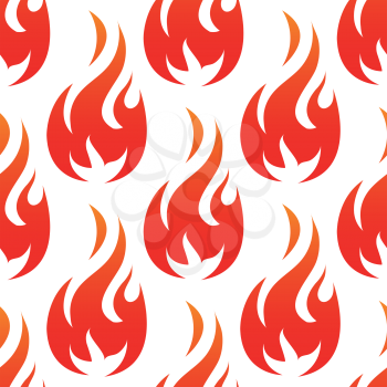 Fire flames seamless pattern with red and orange blaze on white background for attention concept design