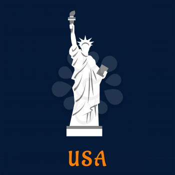 Statue of liberty in flat style with famous monument in New York for travel design with caption USA