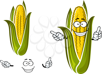 Sweet corn or maize vegetable cartoon character isolated on white for agriculture or food design
