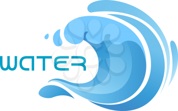 Swirling blue ocean wave or surf emblem for business, technology, nature or travel design