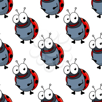 Cute cartoon ladybug characters with red spotted backs seamless pattern for fabric or wallpaper design