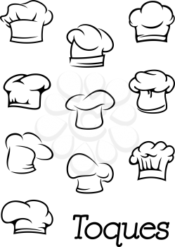 Chef, cook or baker traditional professional toques and hats in outline sketch style for restaurant menu or cooking design