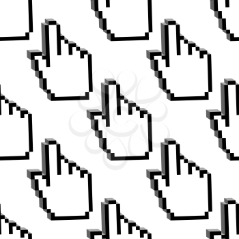 Cursor hands seamless pattern with pixelated mouse pointers in 3d style for background or computer design