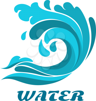 Curling breaking ocean wave abstract symbol with caption Water forenvironment or nature design