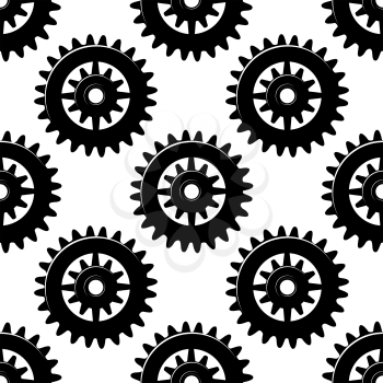 Machine gears and pinions black silhouettes seamless pattern of spur cogwheels on white background for industrial design