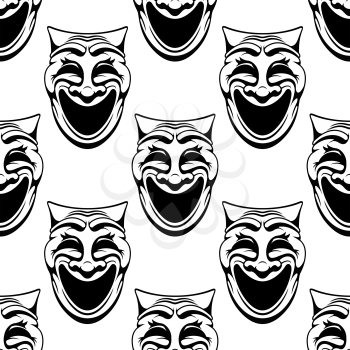 Seamless pattern with theater comedy masks with happy and joyful expression for arts design